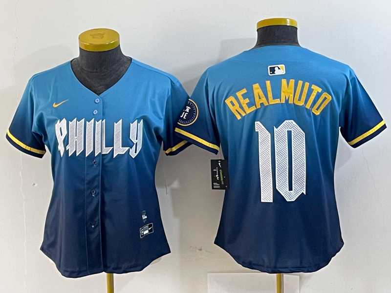 Women%27s Philadelphia Phillies #10 JT Realmuto Blue 2024 City Connect Limited Stitched Jersey
